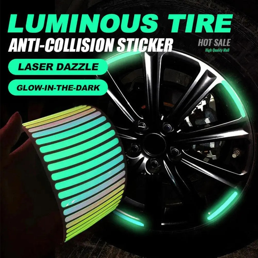 [Fitur] 20pcs Colorful Luminous Tire Rim Decal Stickers High Reflektif Tape Hub Roda Mobil Strip Reflektif Keamanan Malam Mengemudi Tape Peringatan Untuk Motor Sepeda