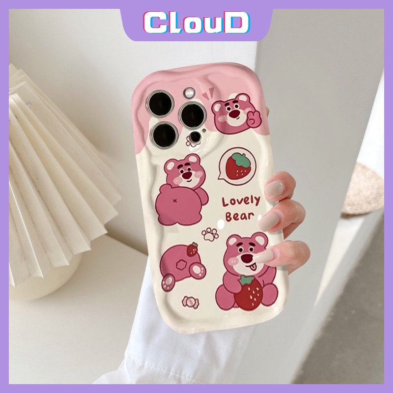 Case Untuk Redmi Note11 10 10s 11s 9 10C 8 12 A1 POCO M3 Redmi 10 A2 9A 9 10A 9T 9C 9C NFC Note9Pro 10Pro Max Plus Strawberry Bear Kartun Manyo 3D Casing Tepi Lengkung Bergelombang