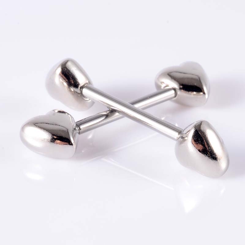 Pasang Tindik Barbel Nipple Stainless Steel Bentuk Hati 14Gauge Warna Emas Silver
