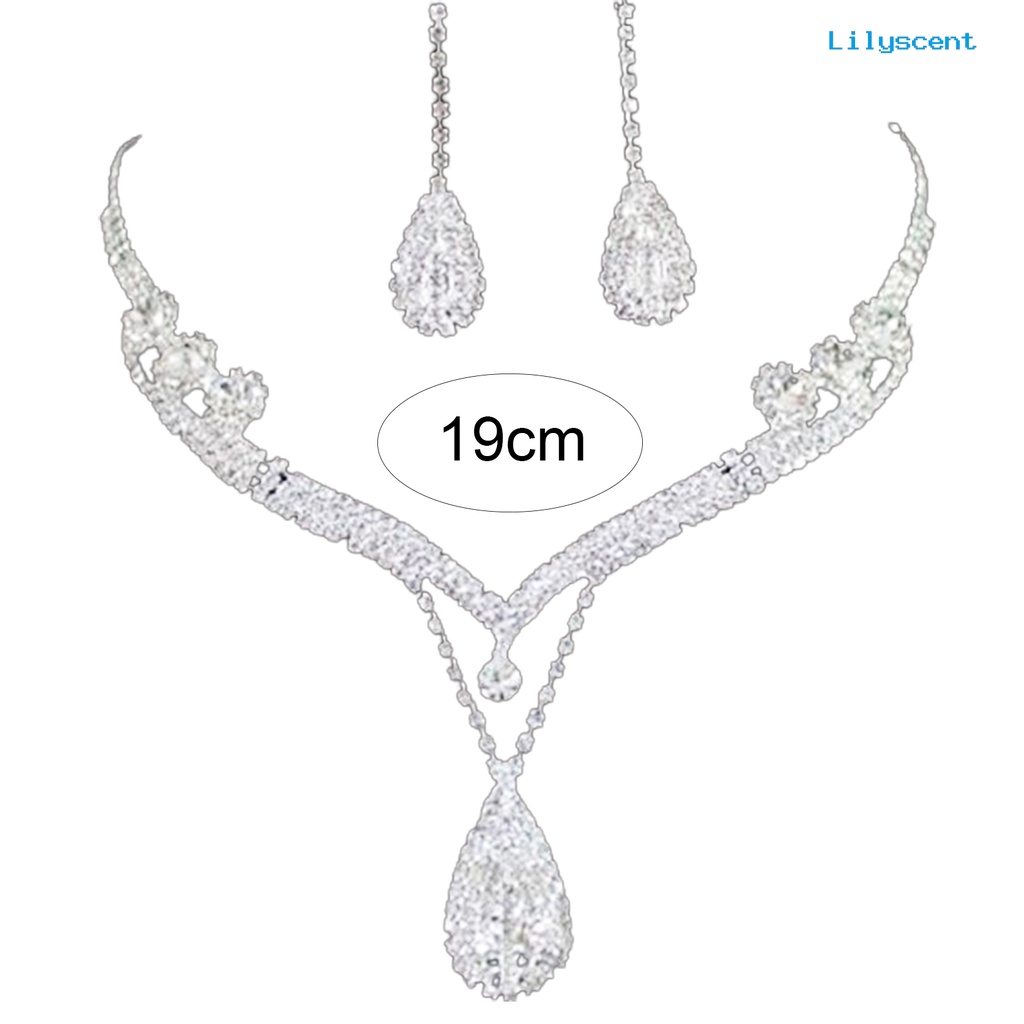 [LS] Water Drop Pendant Charming Indah Berlian Imitasi Berlian Imitasi Tetesan Air Kalung Anting Set Untuk Pesta Prom Pernikahan