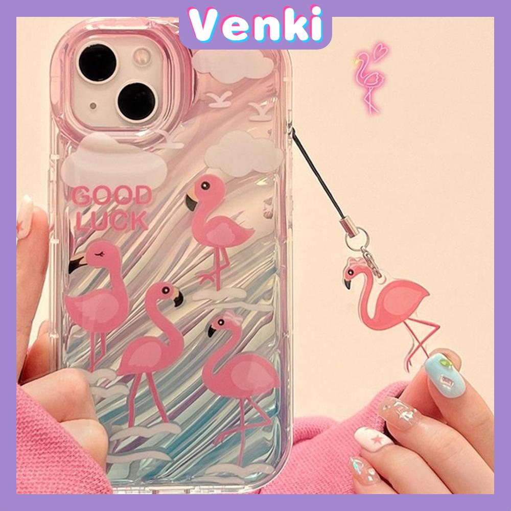 VENKI - Untuk iPhone 11 iPhone Case Laser Reflektif Bening Phone Case TPU Lembut Shockproof Airbag Ponsel Lucu Angsa Merah Muda Kompatibel dengan iPhone 14 13 Pro max 12 Pro Max XR XS 7 8