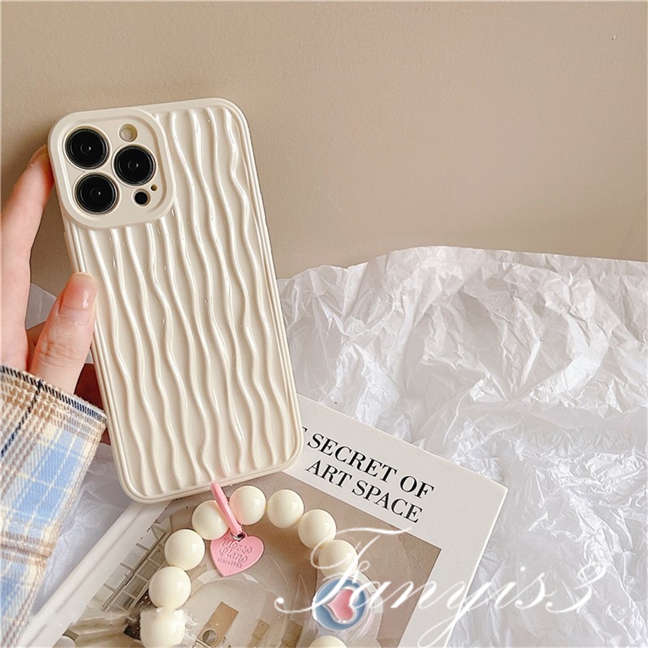 Compatible For iPhone 14 13 12 11 Pro Max X XR Xs Max 14 13 12 11 Kompatibel Untuk Putih Susu Riak Air Padat Vertikal Grain Phone Case Lembut Cover Pelindung Dengan Rantai