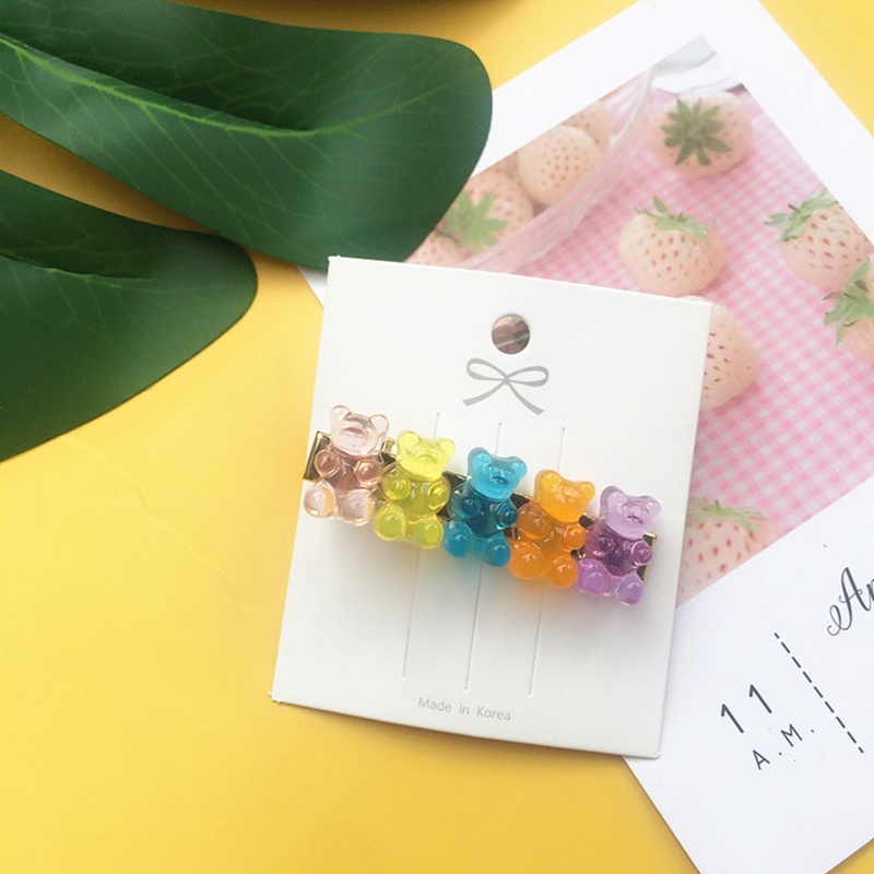 Cute Bear Candy Color Jepit Rambut Barrette Colorful Hair Clip Jelly Color Gummy Hiasan Kepala Gadis Wanita Jepit Rambut Duckbill Klip Hiasan Kepala