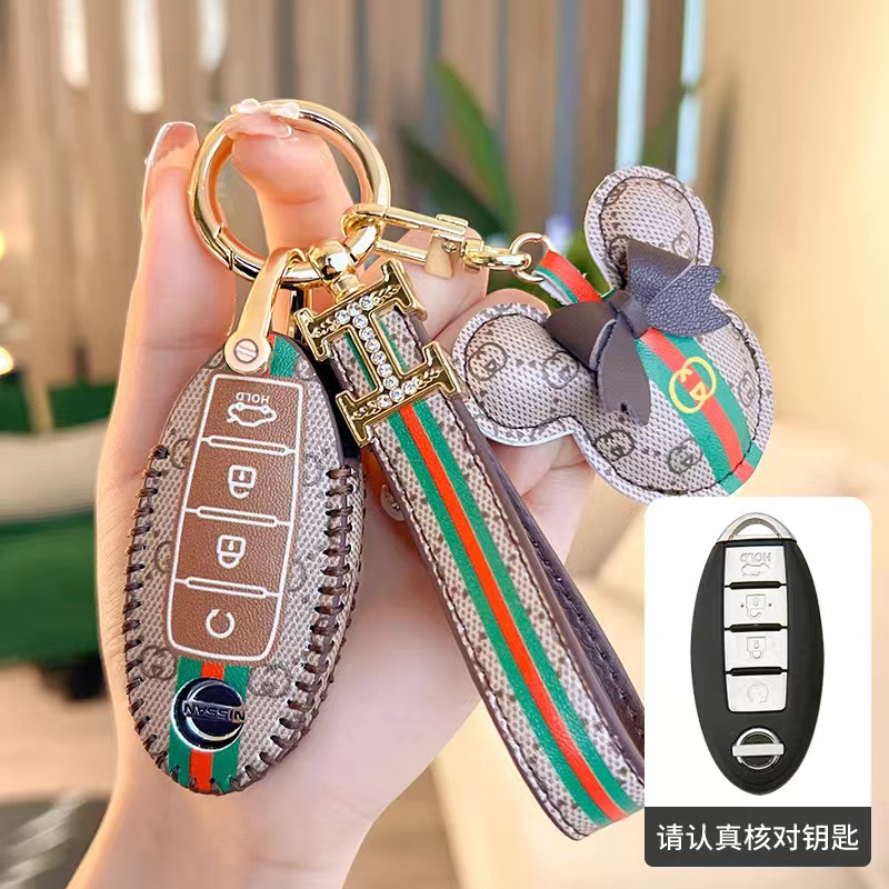 Untuk Nissan (3Kancing) Case Kunci Mobil Leather Case Key Chain Smart Remote Almera Serena Slyphy X-trail