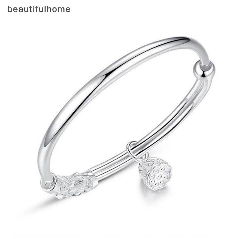 {beautifulhome} Gelang Bangle Liontin Fashion Adjustable Warna Silver Plated Untuk Wanita.