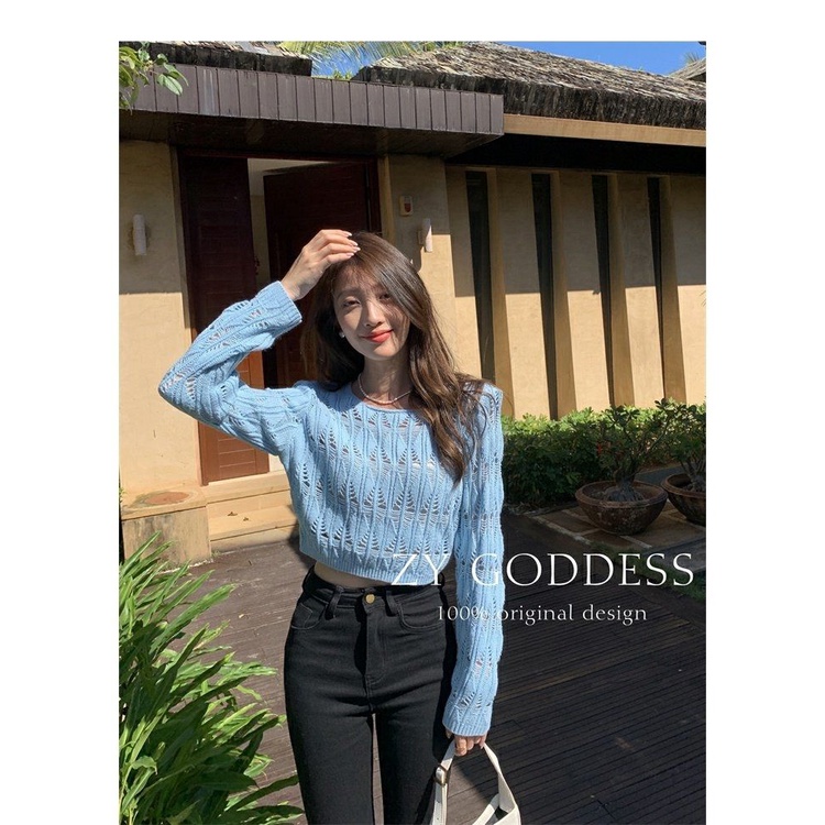 Baju Atasan Wanita Kekinian Polos Lengan Panjang Korean Premium Sweater Crop