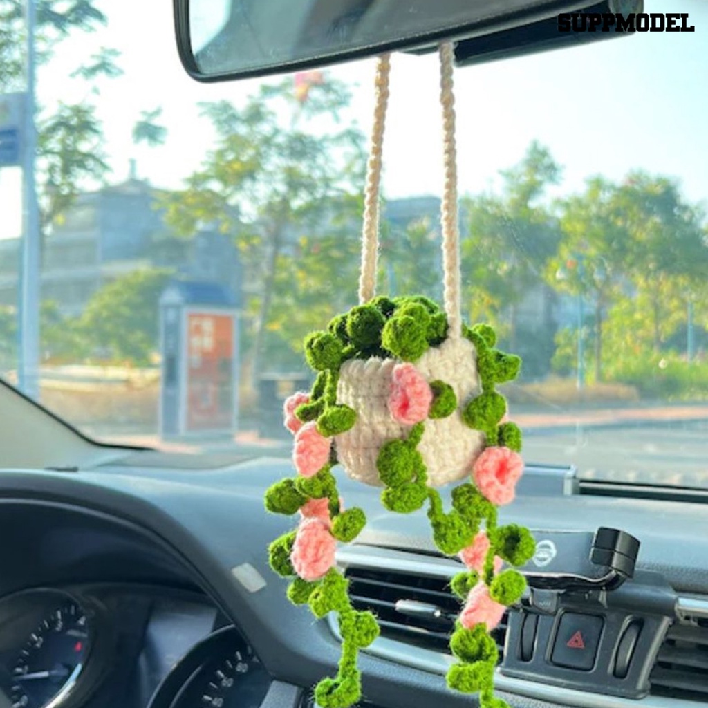 [SM] Car Mirror Decor Handmade Indah Rajutan Pot Tanaman Ornamen Kreatif Berbagai Gaya Spion Gantung Aksesoris Interior Mobil
