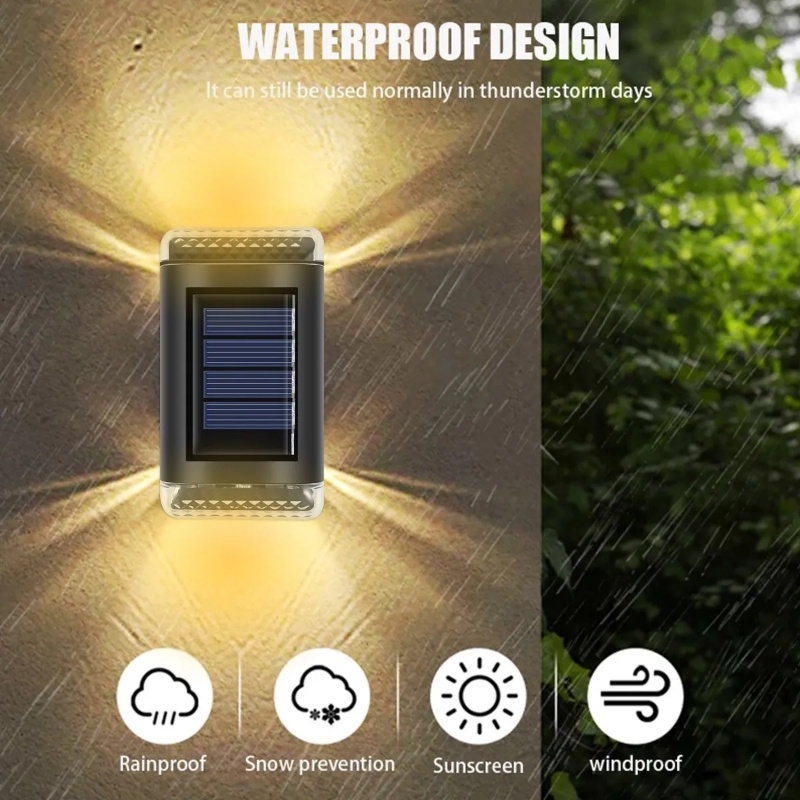 Kreatif Atas Bawah Glowing ABS Waterproof Solar Wall Light/Outdoor Taman Lampu Pagar Ultra Terang/ Lampu Malam Hias Halaman Belakang Rumah