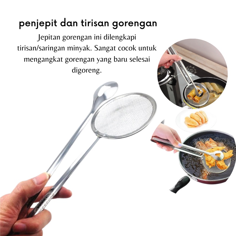 GOS A208 - Pencapit dan Tirisan Gorengan / Pencapit Gorengan 2 in 1 / Penjepit dengan Tirisan Bahan Stainless Steel