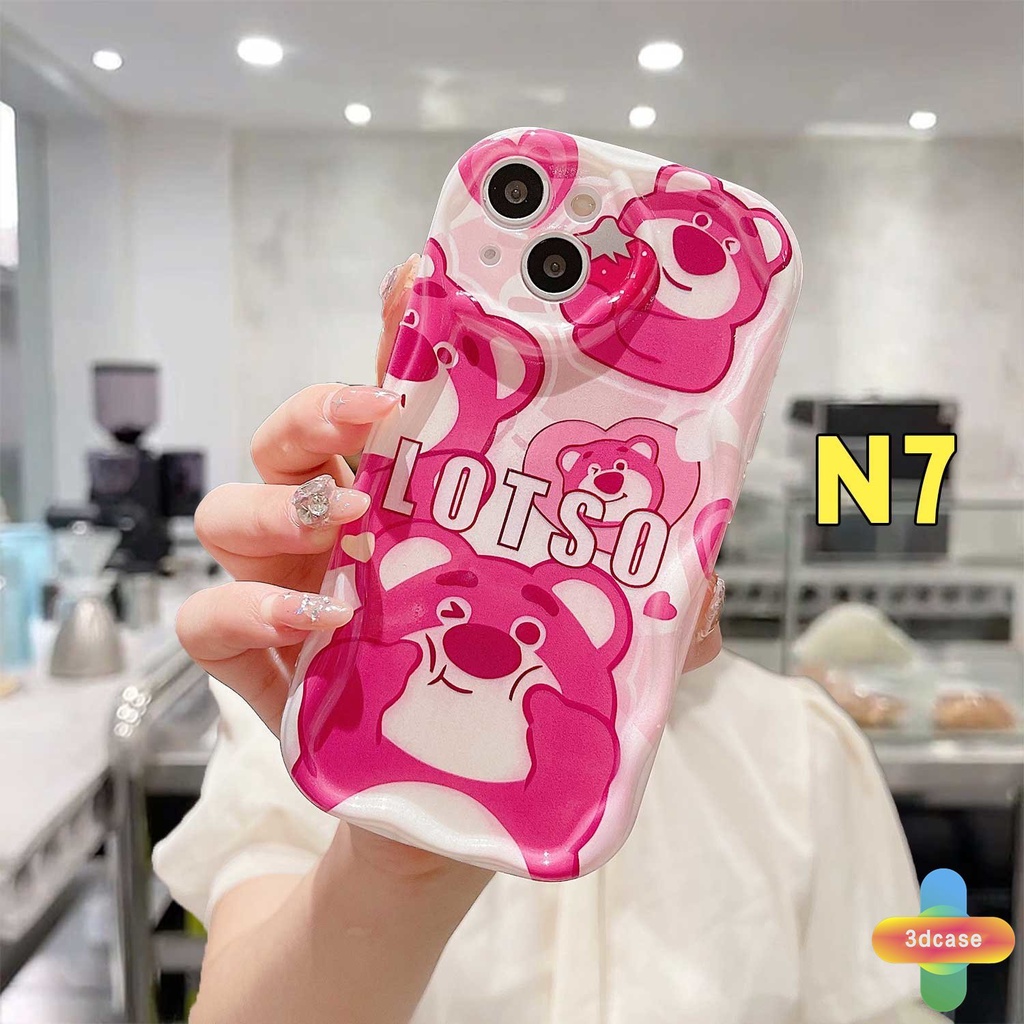 Casing Realme C35 C33 C30 C30S C55 C11 2021 C21Y C31 C15 C21 C25 C20 C3 C12 C2 C25S 10 5S 5 5i 9i C17 7i C1 C25Y C2 C3i 6i C20A  Narzo 20 10 10A 20A 30A 50i 50A  Kartun lotso Stripe Cute Manyo Strawberry Bear 3D Wavy Curved Edge Glossy Soft TPU Case