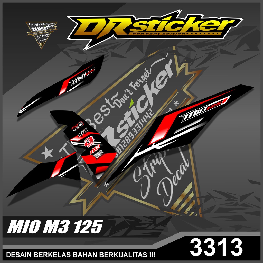 3313 Striping Mio M3 125 Desain Racing - Striping Semi Full Motor Mio M3 125