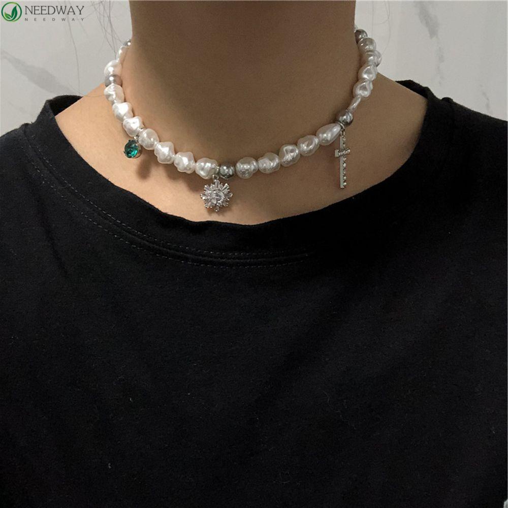 Needway Kalung Gaya Korea Punk Temperamen Liontin Salib Untuk Pria Kristal Perhiasan Leher Fashion