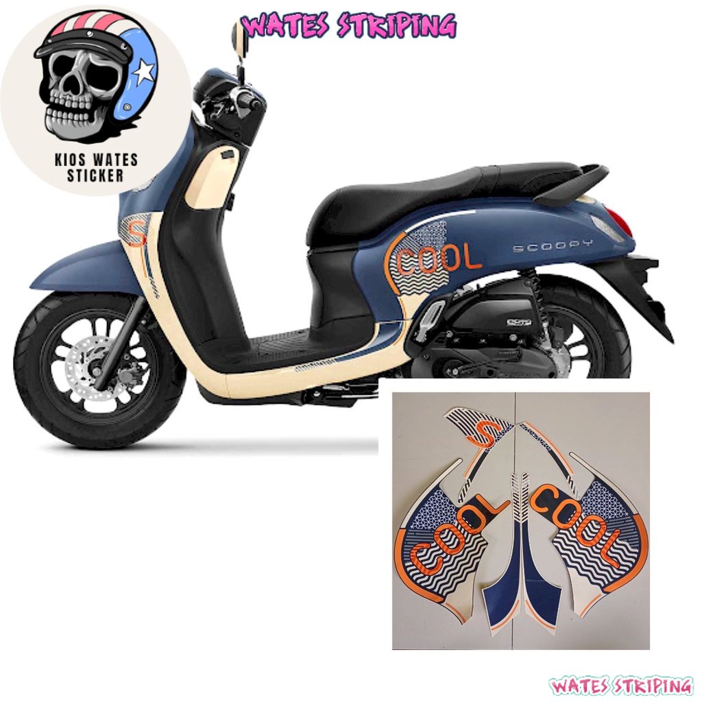Striping Decal Polet Sticker motor Honda Scoopy 2021 2022 sporty fashion biru dongker blue cream coo