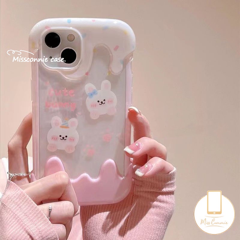 Lovely Couple 3D Ice Cream Case Kompatibel Untuk IPhone 7Plus 11 14 13 12 Pro Max XR X7 8 Plus XS Max Gadis Kartun Beruang Lucu Kelinci Soft Cover