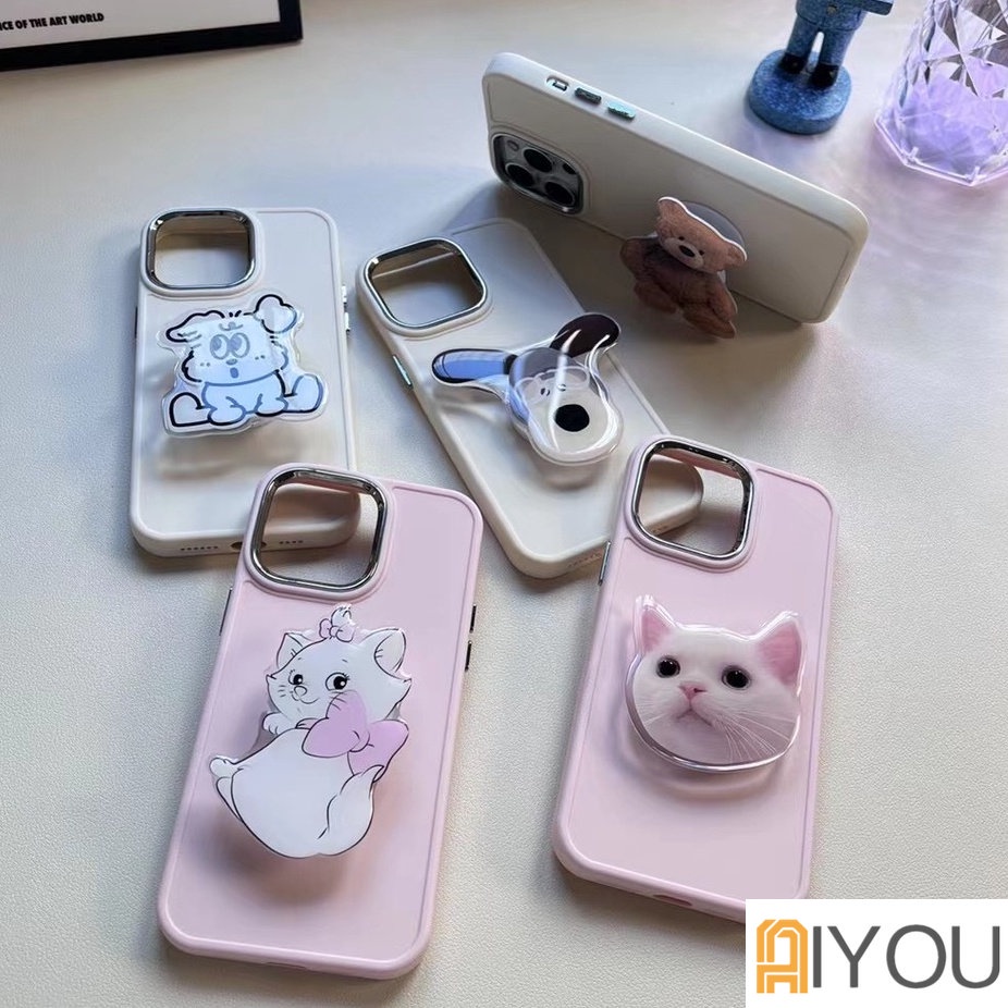 IPHONE Kartun Lucu Disney Mary Cat Bracket Phone Cases Untuk Iphone14 13 12 11 Pro MAX XR XS MAX 8x7 SE Lady Girl Shockproof Soft Shell Case