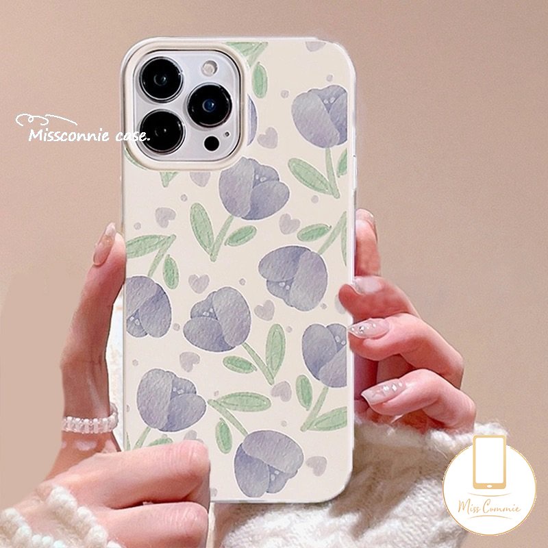 Ins Fashion Gaya Korea Glossy Phone Case Kompatibel Untuk IPhone 7Plus XR 11 14 13 12 Pro Max X XS Max7 8 Plus Se2020Musim Panas Lukisan Minyak Tulip Halus Shockproof Soft Cover