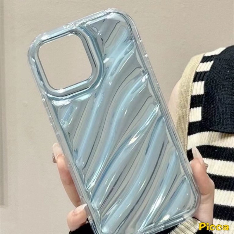 IPHONE Kartu Laser Mewah Kreatif 3D Stereo Motif Bergelombang Casing Ponsel Kompatibel Untuk Iphone11 12 13 14 Pro MAX 7Plus XR X XS Max6 8 6S 7Plus SE 2020simple Mempesona Soft Cover