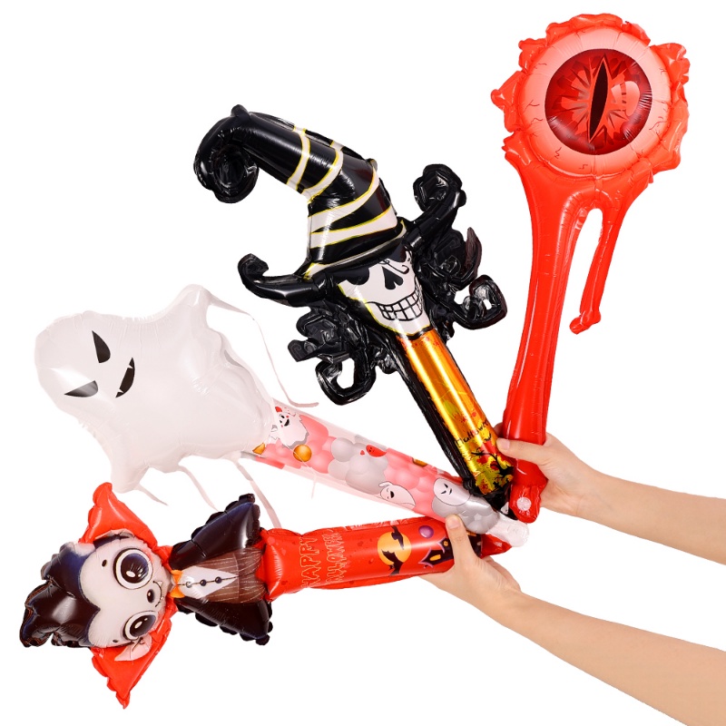 Halloween Aluminium Film Balon Devil Spider Pumpkin Handheld Balloon Inflatable Stick Mainan Anak Liburan Halloween Dekorasi Perlengkapan