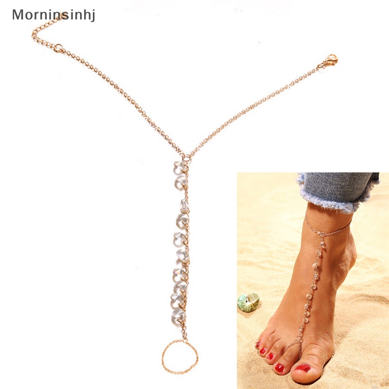 Mornin Crystal Barefoot Sandal Anklet Kaki Rantai Toe Ring Pantai Gelang Kaki Wanita id