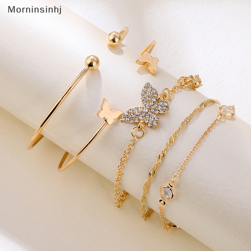 Mornin 5PC New Bohemian Elegance Open Bracelets Berlian Imitasi Kupu-Kupu Gelang Gadis Hadiah id