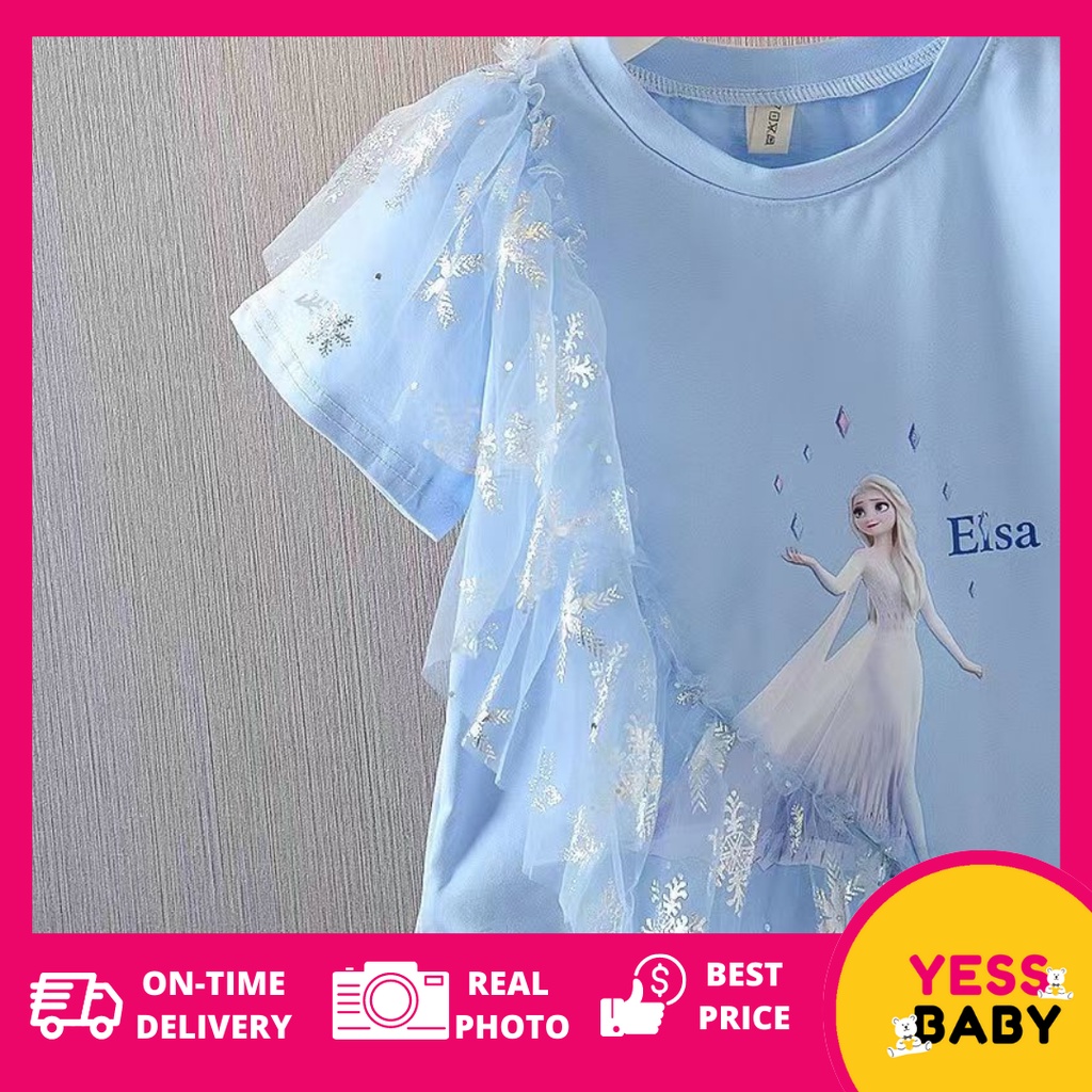 YESSBABY ELSA Dress Anak Perempuan Lengan Pendek T-Shirt Dress Baju Kaos anak cewek usia 1-9 tahun