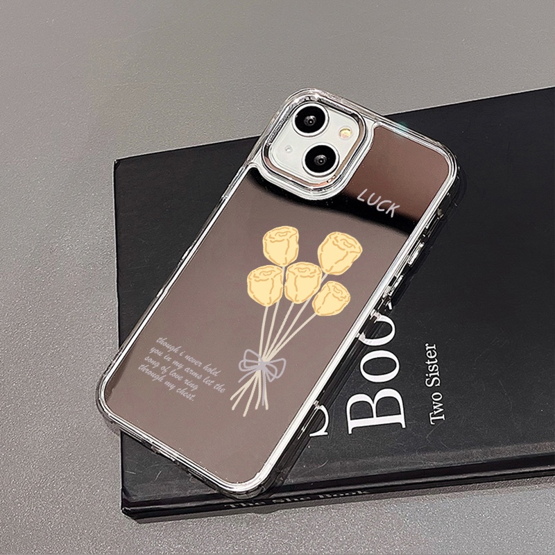 IPHONE Lucky Yellow Rose Mirror Phone Case Kompatibel Untuk Iphone11 12 13 14 12Pro 13Pro 14Pro Pro Max XR X XS Max Electroplating Tombol Perlindungan Mirror Cover