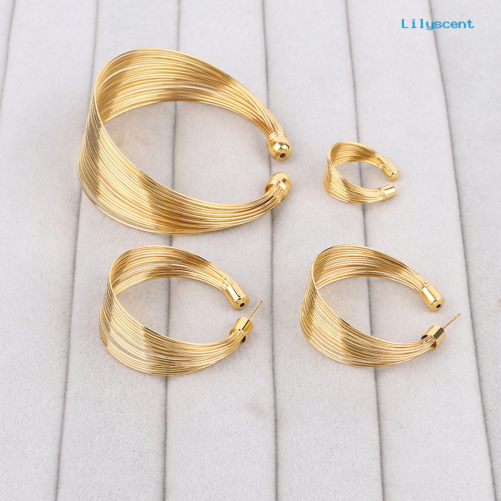 [LS]4Pcs /Set Exotic Nigeria Bridal Lingkaran Kalung Anting Gelang Cincin Perhiasan