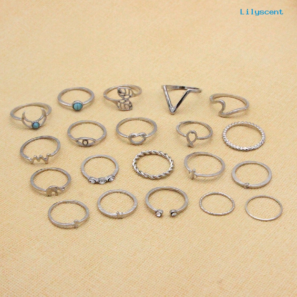 [LS]20Pcs/Set Fashion Cincin Bohemia Hias Berlian Imitasi Daun Gajah Buku Jari Cincin Perhiasan Aksesoris