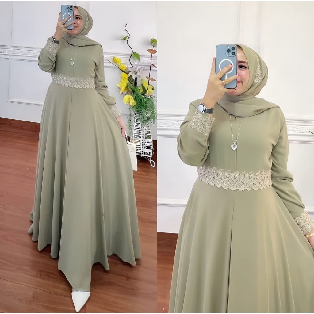 Nayla Set Pashmina Wanita Muslim l Gamis Muslim OOTD Gaun Pesta Kondangan l Dress Maxy Ceruty Babydoll