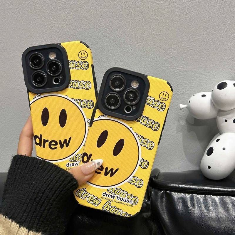 All New Cute Cool Yellow Drew Smile Face Leather Soft Case IPhone 7 Plus 8 Plus X XS XR XS Max 11 13 12 14 PRO Max 14 Plus Phone Case Girl Girl Women's Fashion