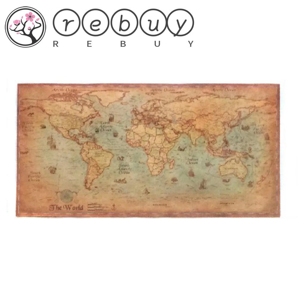 REBUY Vintage World Map Perlengkapan Kantor Di Dinding 71*36cm Poster Dinding Kraft paper Atlas Poster Globe Map