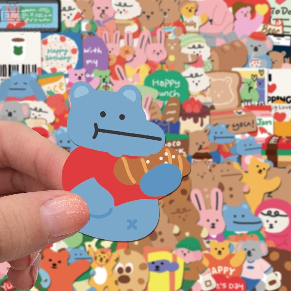 AUGUSTINA Korea Beruang Stiker Klasik Mainan Anak Hadiah Notebook Gitar Stiker Skateboard Aksesori Koper Perlengkapan Sekolah Hewan Kucing Stiker