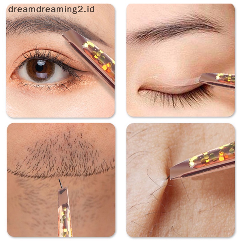 (drea) 1pc Pinset Alis Kecantikan Rambut Miring Stainless Steel Ujung Slant Klip Makeup //