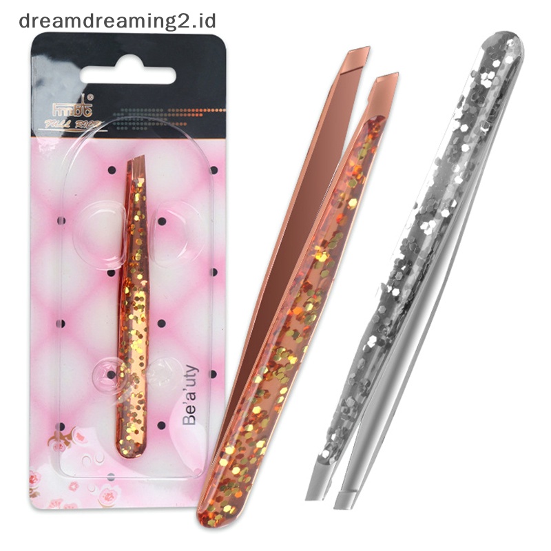 (drea) 1pc Pinset Alis Kecantikan Rambut Miring Stainless Steel Ujung Slant Klip Makeup //