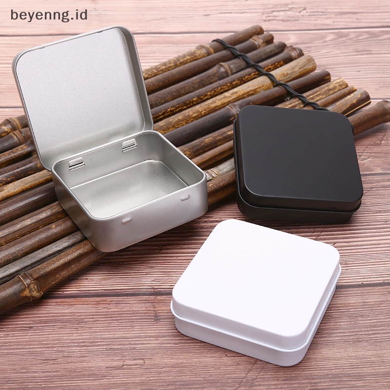 Beyen Wadah Kaleng Logam Mini Persegi Berengsel Flip Penyimpanan Tin Box Perhiasan Coin Case ID
