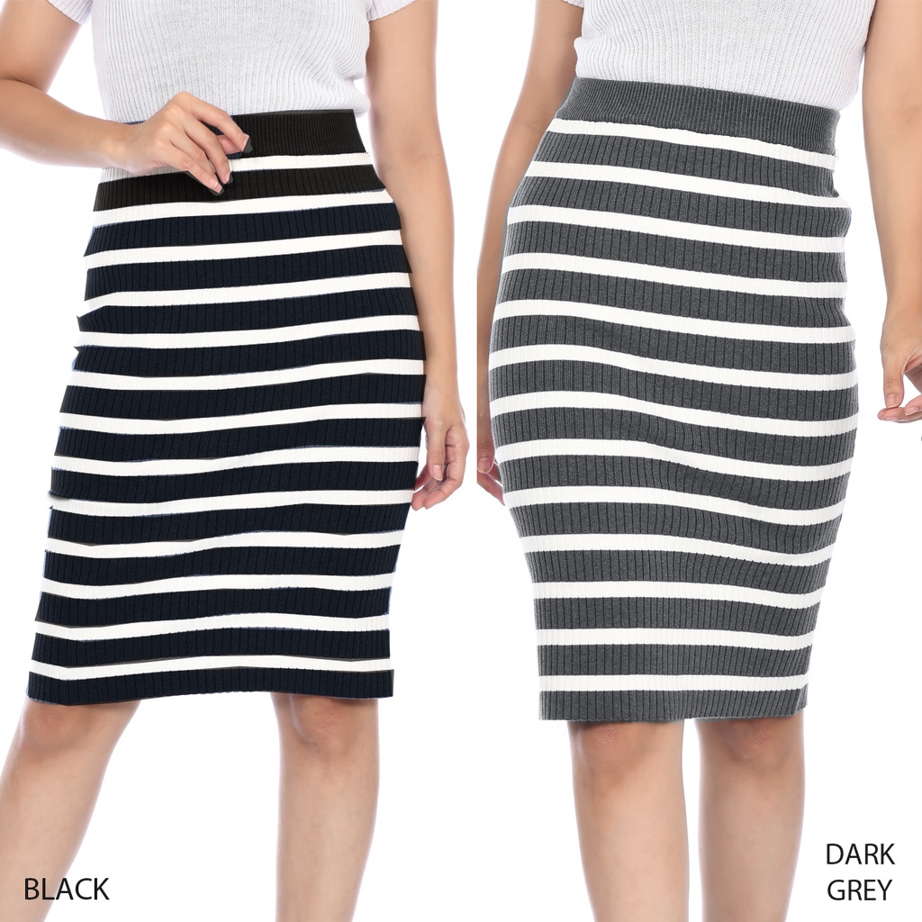 (R260) ROK RIB KNIT PENCIL STRIPE SKIRT