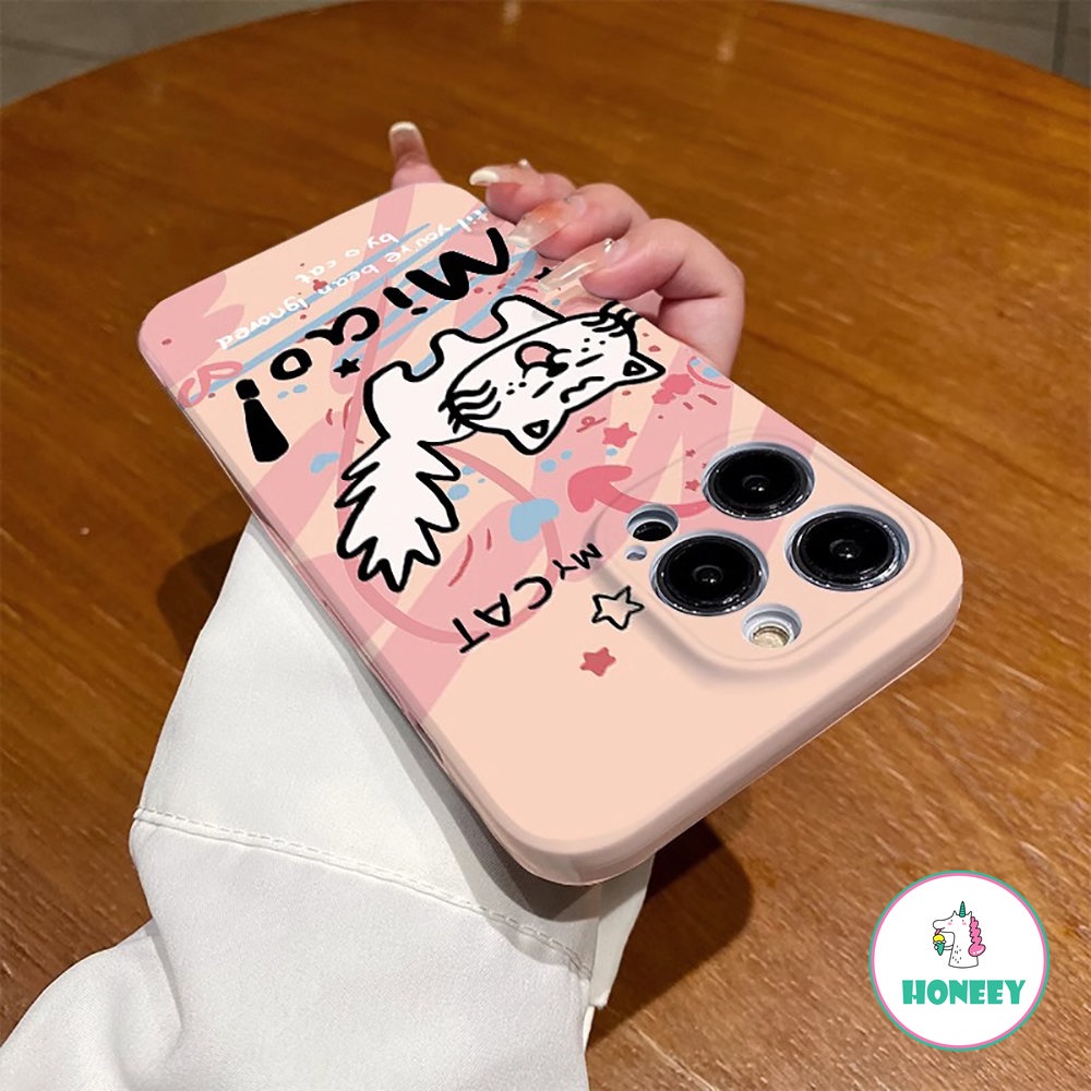 Ins Graffiti Line Cat Kartun Ponsel Case Kompatibel Untuk iPhone 14 Pro Max13 12 11 Pro Max Lucu Lembut TPU Full Cover Penutup Pelindung