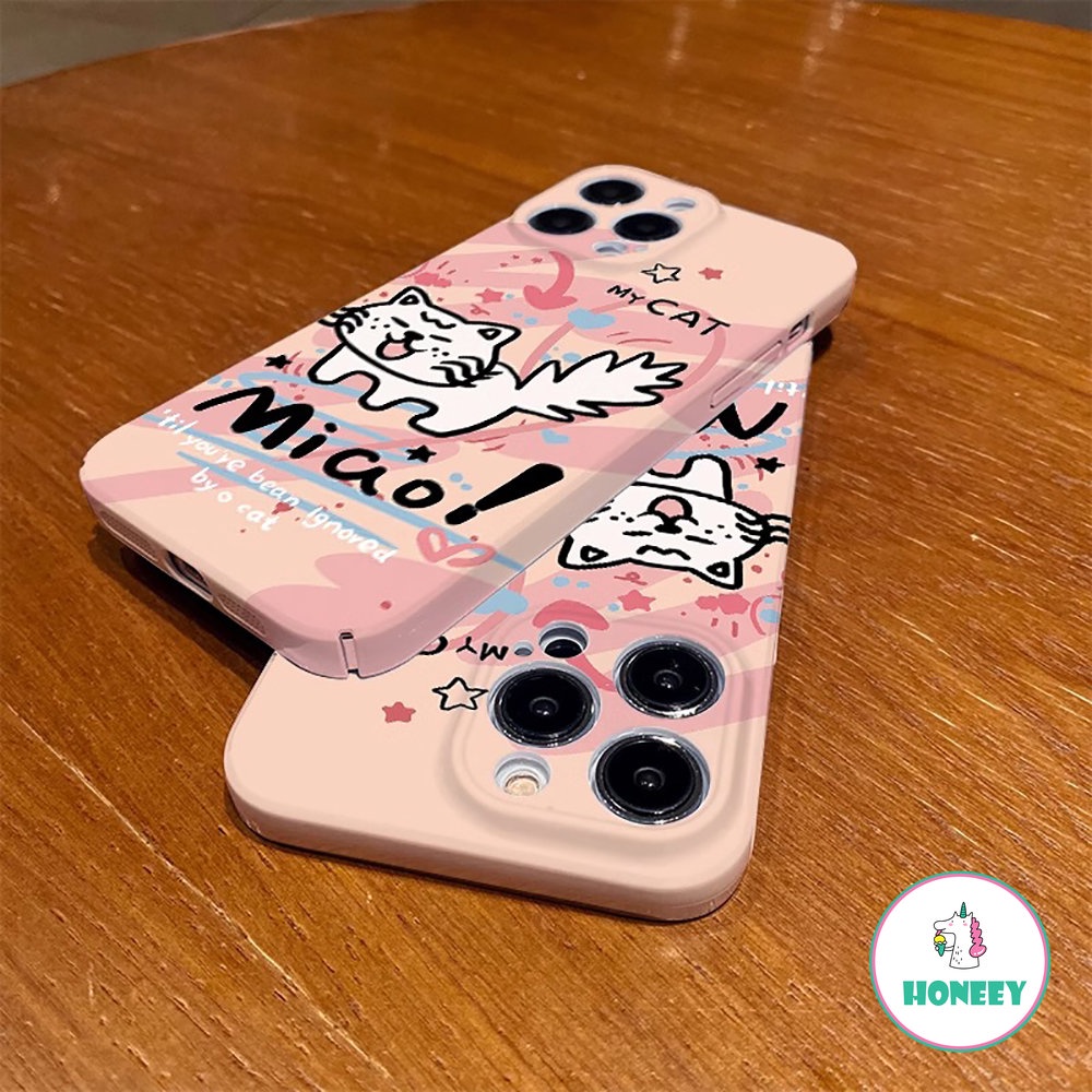 Ins Graffiti Line Cat Kartun Ponsel Case Kompatibel Untuk iPhone 14 Pro Max13 12 11 Pro Max Lucu Lembut TPU Full Cover Penutup Pelindung