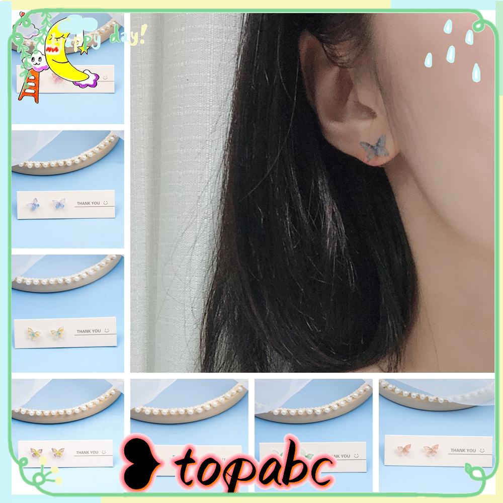 TOP Butterfly Stud Earrings Set Perhiasan Pesta Resin Temperamen Minimalis Shiny Earring