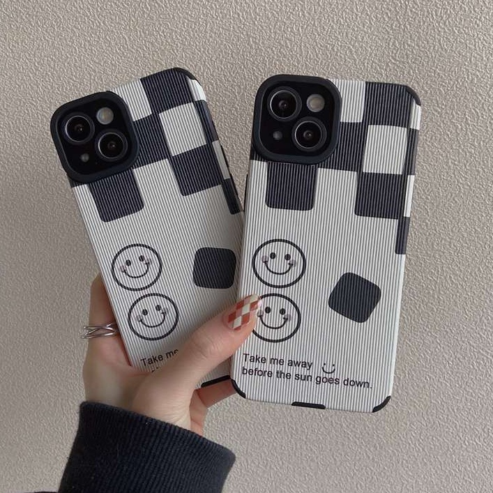 Samsung Leather Softcase Galaxy A21S A12 A32 A01 A03S A11 A12 A20S A50S A30S A51 A71 A52S A53 A73 S20 S10 FE Plus S21 S22 Ultra Fashion Ins White Smile Black