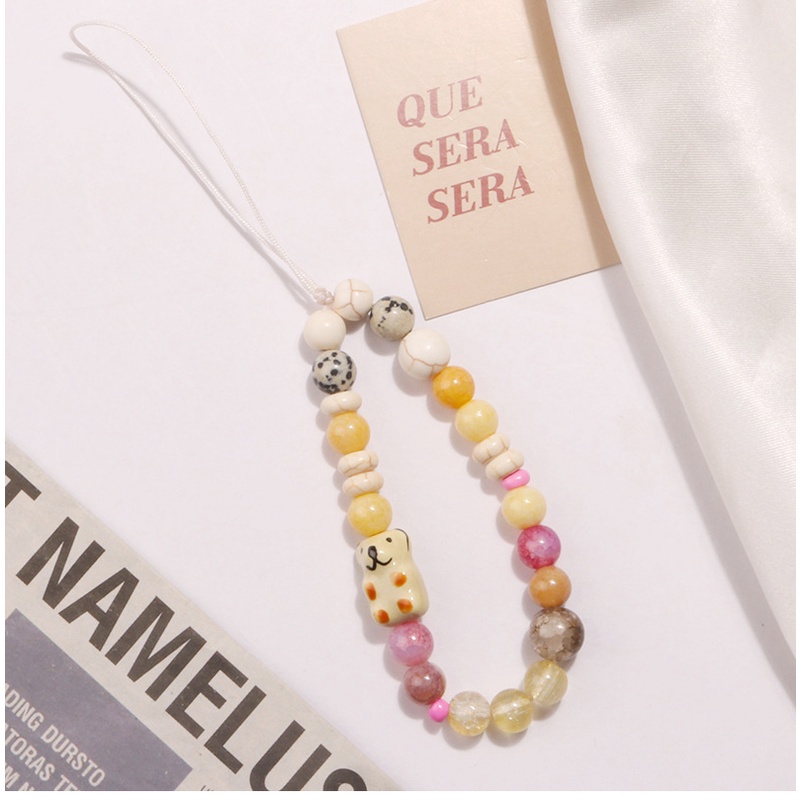 New Arrival Porcelain Puppy Dog Crack Beads Rantai Pendek Universal Bluetooth Earphone Phone Case Cover Tali Anti-Hilang Untuk iPhone Untuk Samsung Untuk OPPO Untuk VIVO Untuk Huawei Untuk Redmi