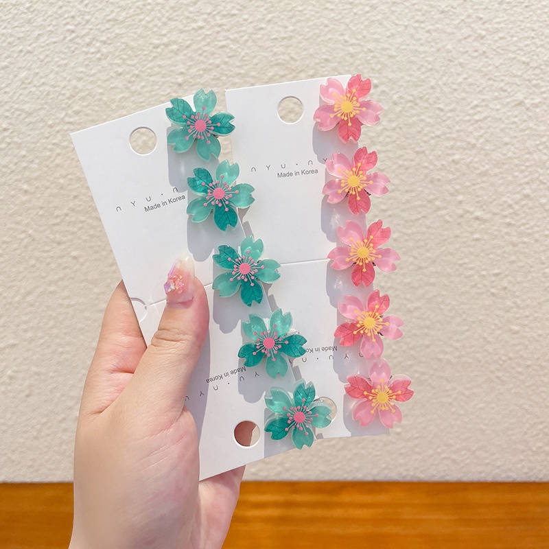 Set Jepit Rambut Bunga Anak Perempuan Bayi Lucu Jepit Rambut Musim Panas Cherry Blossom Hairpin Girl