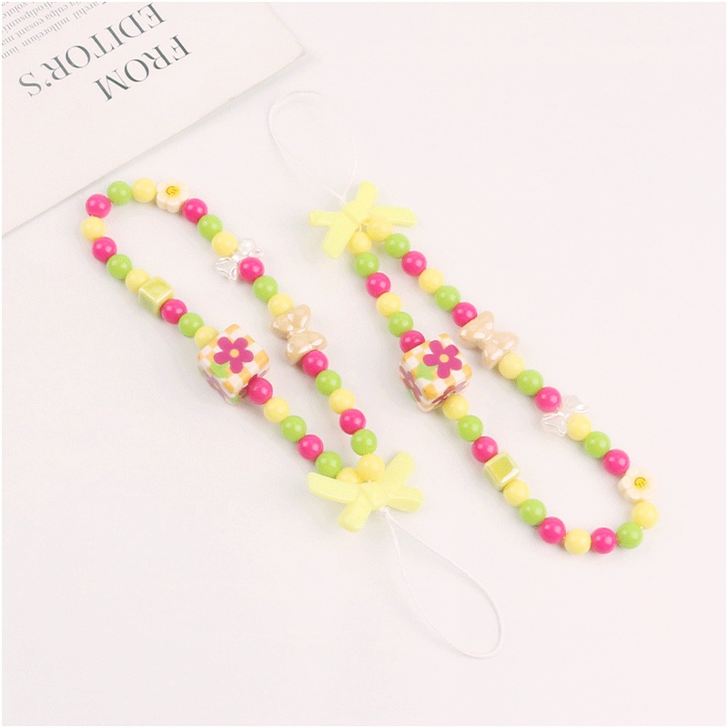 Handmade Manik-Manik Bulat Warna Campur Rantai Dengan 3D Bow Universal Phone Strap Untuk iPhone Untuk Samsung Untuk OPPO Untuk VIVO Untuk Huawei Untuk Redmi Untuk Xiaomi
