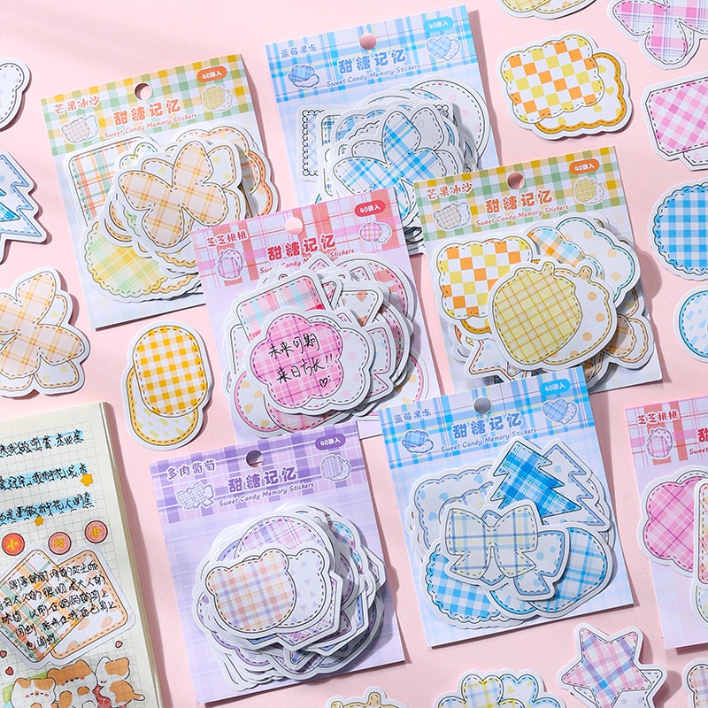 40pcs /pack Kartun Tangan Akun Stiker Dapat Ditulis DIY Handmade Anak Bahan Dekoratif Tas Lucu Grid Series Stickers