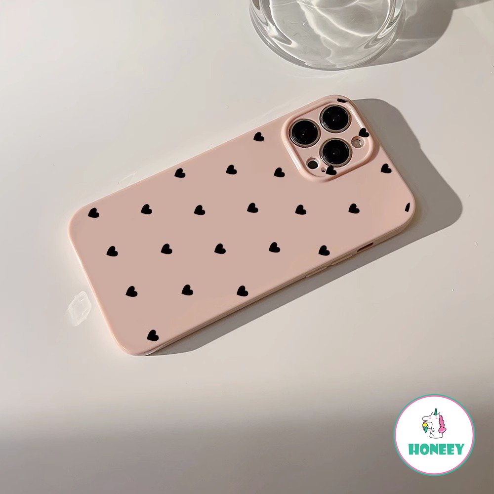 Indah Hitam Pink Cinta Hati Ponsel Case Kompatibel Untuk iPhone 14 Pro Max13 12 Pro Case iPhone 11 Pro Max Silikon Glossy Lembut Shockproof Back Cover