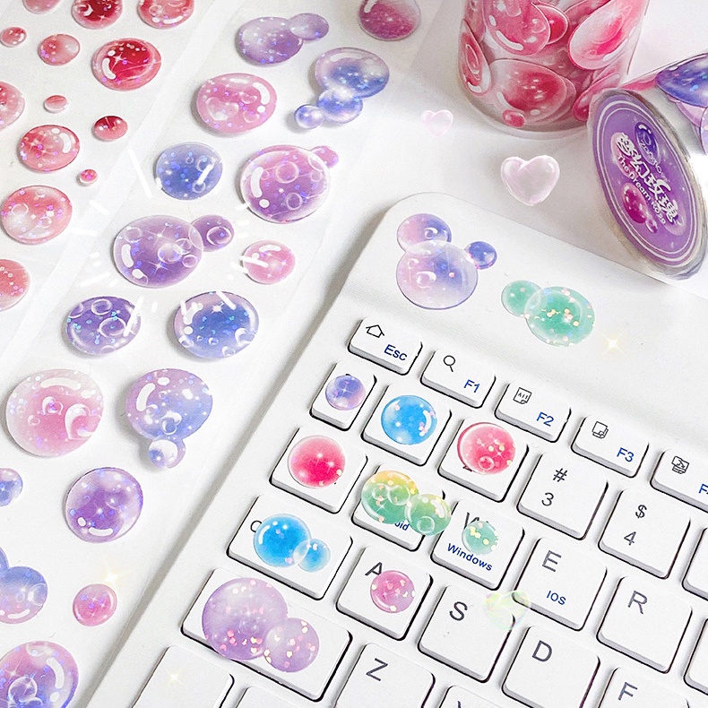 Label Hias Sequin Glitter/Alat Tulis Siswa Untuk Diary Planner DIY/3M Colorful Fantasy Bubble Dots Washi Tape Stickers/Kawaii Lucu Bubble Round Adhesive Tape/