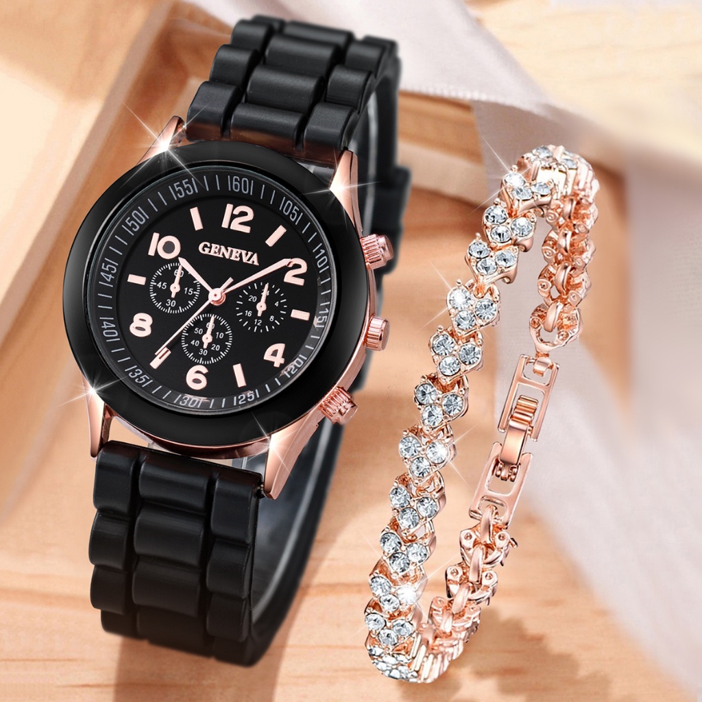 COD Jam Tangan Wanita / Pria Analog Fashion Casual Women Wrist Quartz Watch Rubber(no Box)