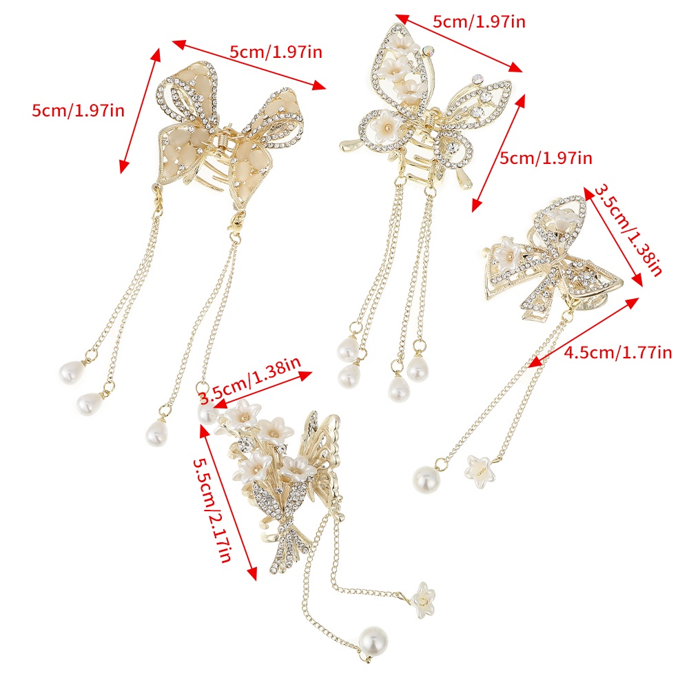 Korea Bunga Kupu-Kupu Jumbai Rambut Klip Gadis Paduan Berlian Imitasi Mutiara Jepit Rambut Hair Claw Aksesoris Rambut Wanita