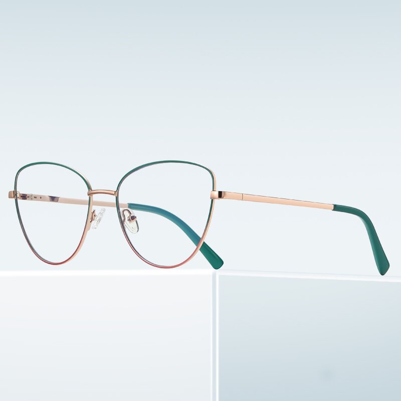 (YUZHU) Western Fashion Optical Eyeglasses Metal Frame Cat Eye Anti Blue Light Two Tone Paint Eyeglasses Untuk Wanita
