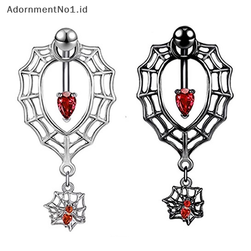 [AdornmentNo1] Gothic ular pusar perhiasan berlapis hitam Spider perut kancing cincin kristal merah zirkon liontin perut cincin untuk hadiah gadis